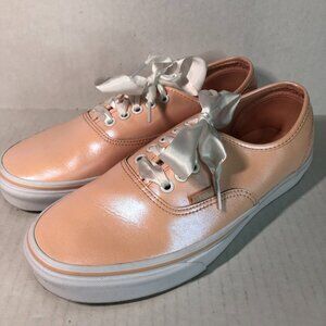 Vans Authentic Pink Satin Canvas Casual Shoes W/ Ribbon Laces Size 9.5 Women’s